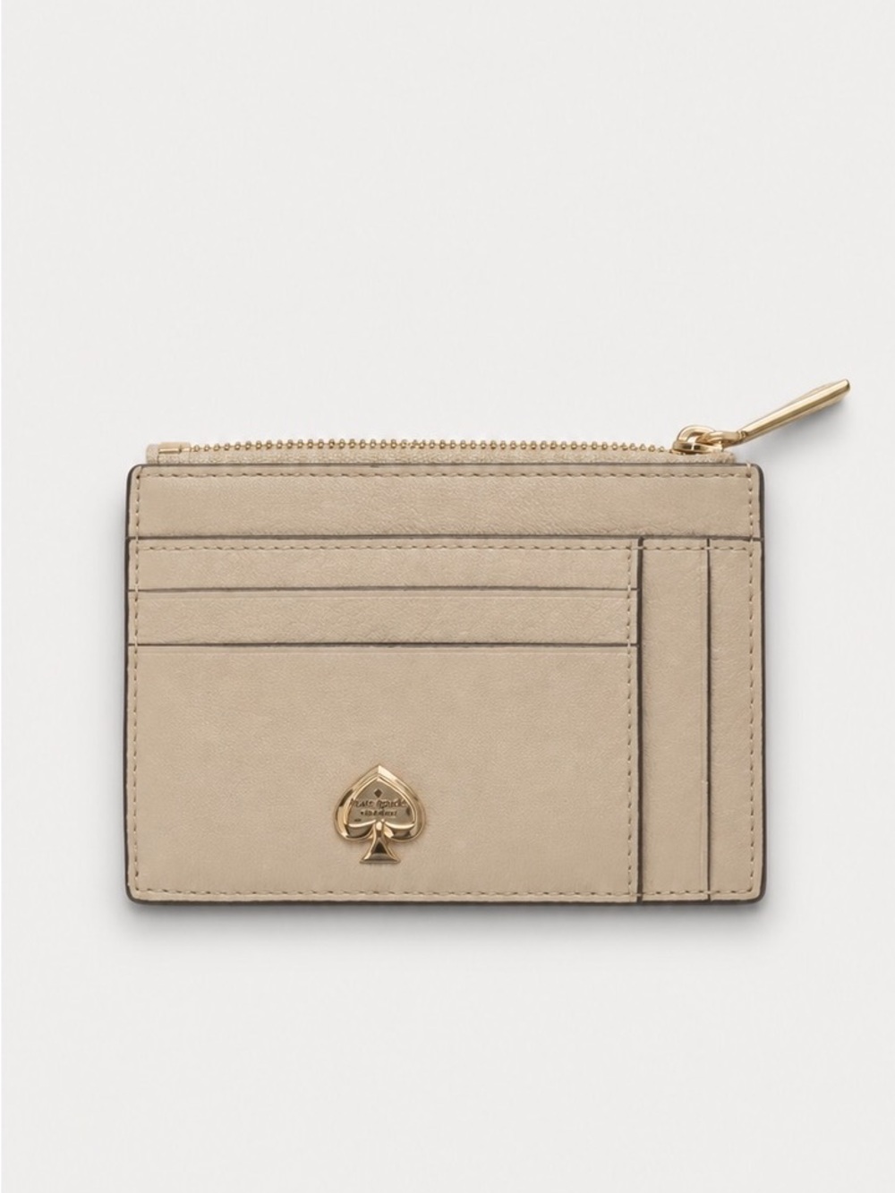 kate spade Pebbled Leather Card Wallet in Off-White with Gold Hardware